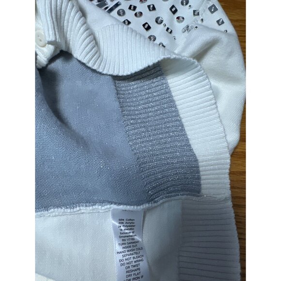 Quacker Factory Faux Twin Set Button-Up Cardigan With Rhinestones Size XL - Picture 8 of 9